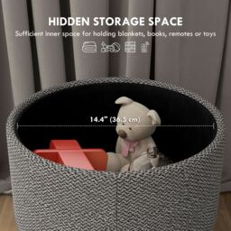 HOMCOM Storage Ottoman, Round Stool Chair with Cushioned Top, Hidden Space in Light Grey - thumbnail 4