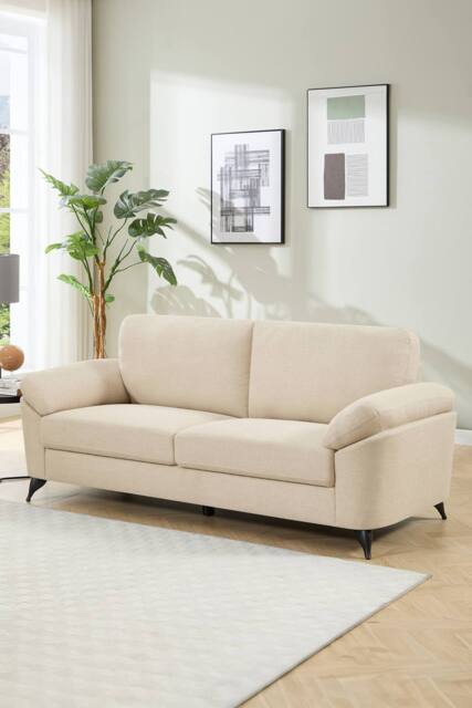 More4Homes Malmo 3 Seater Sofa Modern Scandi Style Fabric Living Room Sofa in Beige - image 1