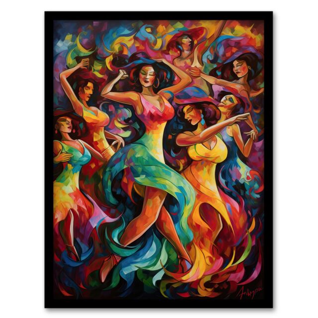 Artery8 Wall Art Print Latino South America Colourful Bright Bold Painting Rhythm Body Energy Theatre Arts Artwork Art Framed - Size: A4 - image 1