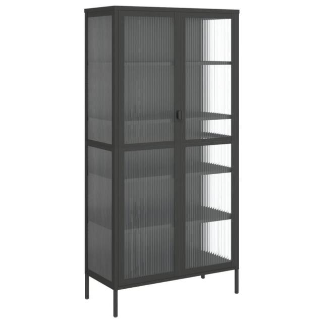 Berkfield Home Highboard Black 85x40x180 cm Glass & Steel - Size: 85 x 40 x 180 cm - image 1