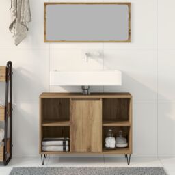 Berkfield Home Bathroom Vanity Unit Artisan Oak Engineered Wood Medium in Brown - thumbnail 4