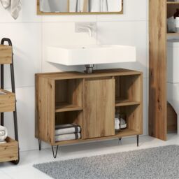 Berkfield Home Bathroom Vanity Unit Artisan Oak Engineered Wood Medium in Brown - thumbnail 1