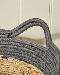 Dibor Traditional Seagrass Small Grey Stripe Indoor Storage Basket H15 x D26cm in Natural - thumbnail 4