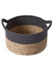 Dibor Traditional Seagrass Small Grey Stripe Indoor Storage Basket H15 x D26cm in Natural - thumbnail 2