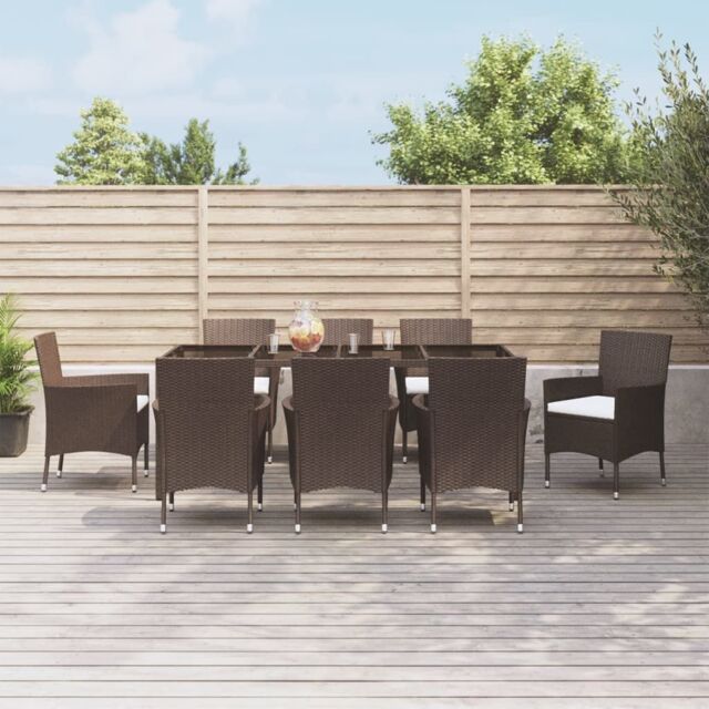 Berkfield Home 9 Piece Garden Dining Set with Cushions Brown Poly Rattan - image 1