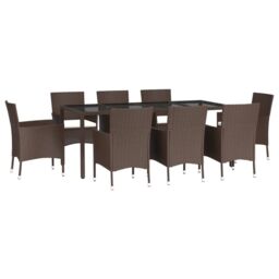 Berkfield Home 9 Piece Garden Dining Set with Cushions Brown Poly Rattan - thumbnail 3