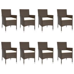 Berkfield Home 9 Piece Garden Dining Set with Cushions Brown Poly Rattan - thumbnail 4