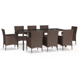 Berkfield Home 9 Piece Garden Dining Set with Cushions Brown Poly Rattan - thumbnail 2