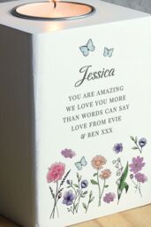 Personalised Memento Company Women's Personalised Wild Flowers Tealight Holder in White - thumbnail 3