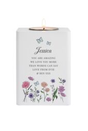 Personalised Memento Company Women's Personalised Wild Flowers Tealight Holder in White