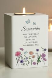 Personalised Memento Company Women's Personalised Wild Flowers Tealight Holder in White - thumbnail 4