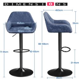 Modcraft Set of 2 Height Adjustable Swivel Bar Stools in Blue - thumbnail 4