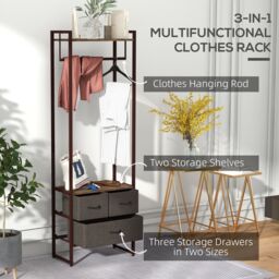 HOMCOM Free Standing Clothes Rail Garment Rack with 3 Fabric Drawers in Brown - thumbnail 4