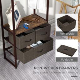 HOMCOM Free Standing Clothes Rail Garment Rack with 3 Fabric Drawers in Brown - thumbnail 5