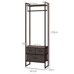 HOMCOM Free Standing Clothes Rail Garment Rack with 3 Fabric Drawers in Brown - thumbnail 3