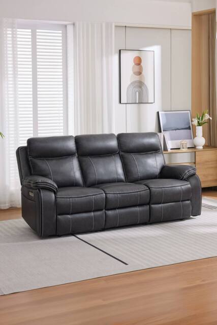 More4Homes Vinson Electric Recliner 3 Seater Sofa Air Leather With USB-C Charging in Charcoal - image 1