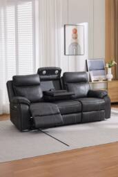 More4Homes Vinson Electric Recliner 3 Seater Sofa Air Leather With USB-C Charging in Charcoal - thumbnail 3
