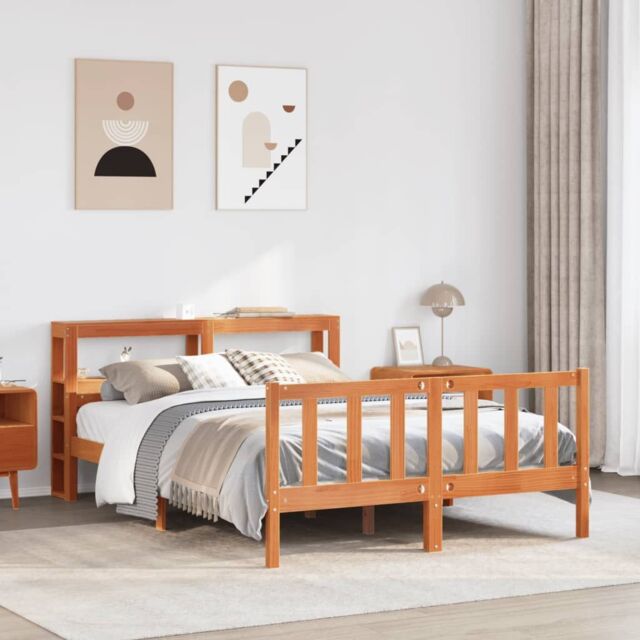 Berkfield Home Bed Frame with Headboard without Mattress Wax Brown 150x200 cm King Size - image 1