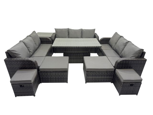 Fimous Rattan Garden Furniture Dining Set 13-seater with Side Table in Dark Grey - image 1