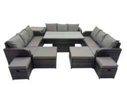 Fimous Rattan Garden Furniture Dining Set 13-seater with Side Table in Dark Grey - thumbnail 1
