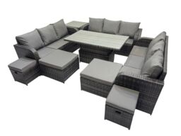 Fimous Rattan Garden Furniture Dining Set 13-seater with Side Table in Dark Grey - thumbnail 2