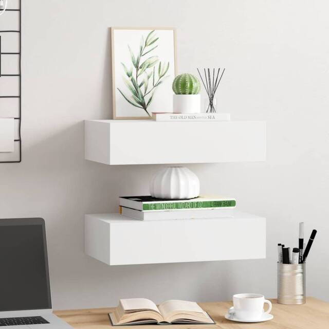 Berkfield Home Elegant Wall-mounted Drawer Shelves 2 pcs White 40x23.5x10 cm MDF - image 1