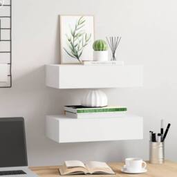 Berkfield Home Elegant Wall-mounted Drawer Shelves 2 pcs White 40x23.5x10 cm MDF - thumbnail 1