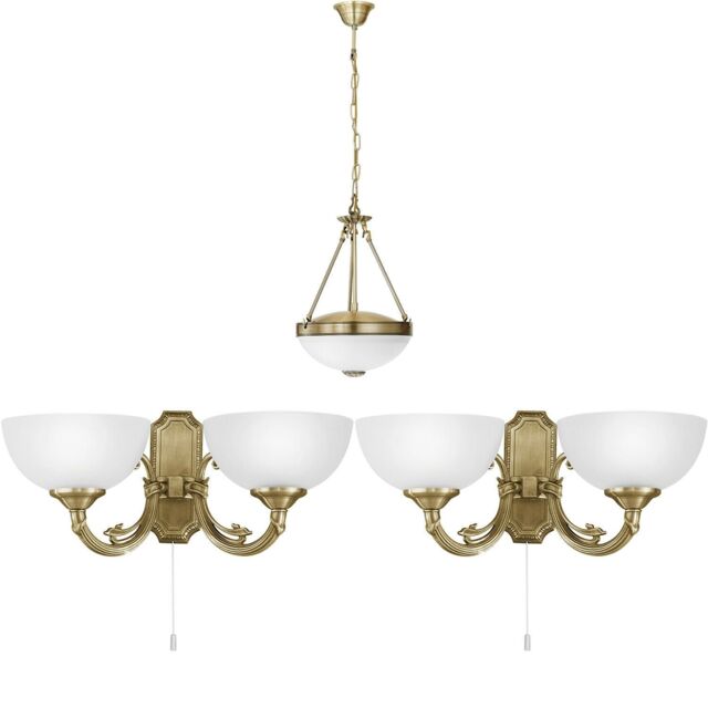 Loops Ceiling Pendant Light & 2x Matching Wall Lights Bronze & White Satin Glass Shade - image 1