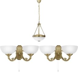 Loops Ceiling Pendant Light & 2x Matching Wall Lights Bronze & White Satin Glass Shade - thumbnail 1