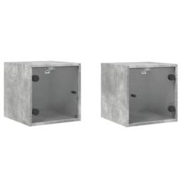 Berkfield Home Bedside Cabinets with Glass Doors 2 pcs Concrete Grey 35x37x35 cm - Size: 35 x 37 x 35 cm