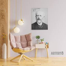 "Artery8 Tchaikovsky Autographed Portrait Canvas Wall Art Print in Grey - Size: W18"" x H24""" - thumbnail 3