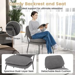 Costway Armless Accent Chair Teddy Fleece Fabric Upholstered Leisure Chair-Grey in Grey - thumbnail 5