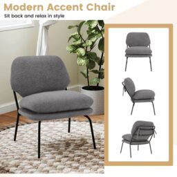 Costway Armless Accent Chair Teddy Fleece Fabric Upholstered Leisure Chair-Grey in Grey - thumbnail 3