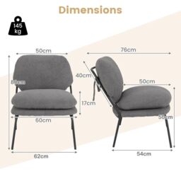 Costway Armless Accent Chair Teddy Fleece Fabric Upholstered Leisure Chair-Grey in Grey - thumbnail 2