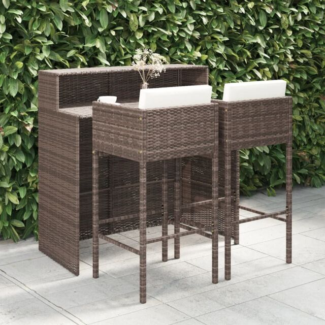 Berkfield Home 3 Piece Garden Bar Set with Cushions Poly Rattan Brown - image 1