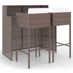 Berkfield Home 3 Piece Garden Bar Set with Cushions Poly Rattan Brown - thumbnail 2