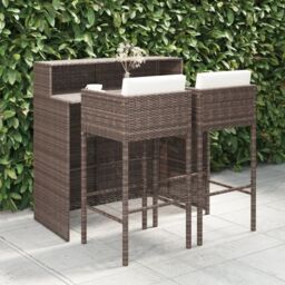 Berkfield Home 3 Piece Garden Bar Set with Cushions Poly Rattan Brown - thumbnail 1