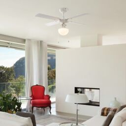 "ValueLights Nimrod 42"" 4 Blade Wood & White Ceiling Light Fan in Light Oak"