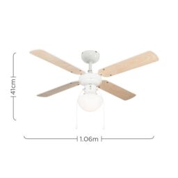 "ValueLights Nimrod 42"" 4 Blade Wood & White Ceiling Light Fan in Light Oak" - thumbnail 5