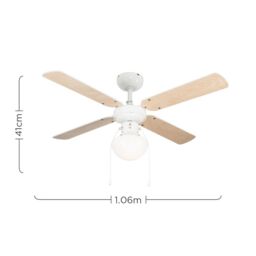 "ValueLights Nimrod 42"" 4 Blade Wood & White Ceiling Light Fan in Light Oak" - thumbnail 6