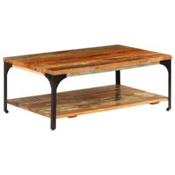 Berkfield Home Coffee Table with Shelf 100x60x35 cm Solid Reclaimed Wood in Brown - Size: 100 x 60 x 35 cm - thumbnail 9