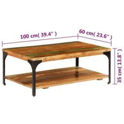 Berkfield Home Coffee Table with Shelf 100x60x35 cm Solid Reclaimed Wood in Brown - Size: 100 x 60 x 35 cm - thumbnail 8