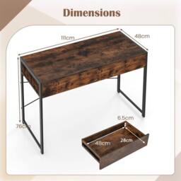 KORVIXA Compact Writing Desk with Heavy-Duty Metal Frame in Brown - Size: 100 cm x 100 cm - thumbnail 2