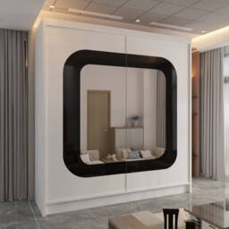 Sliding Wardrobes 4U Chenai Sliding Double Door Wardrobe with Black Strip 150cm X 217cm in White - Size: 150 cm X 217 cm - thumbnail 1