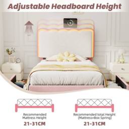 Matteo Single Velvet Bed Frame - LED Headboard, Storage Drawers - Pink Cream - thumbnail 7