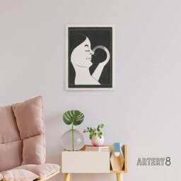 "Artery8 Mother & Child Stylised Painting De Mesquita Canvas Wall Art Print in Black - Size: W18"" x H24""" - thumbnail 3