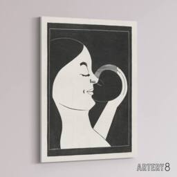 "Artery8 Mother & Child Stylised Painting De Mesquita Canvas Wall Art Print in Black - Size: W18"" x H24""" - thumbnail 2