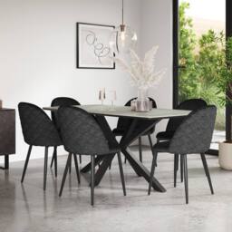 More4Homes Juno Light grey Ceramic Dining Table & 8 Raye Velvet Chairs in Black - thumbnail 1
