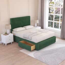Sloomy Madison Plush Velvet Memory Foam Bed Set With 4 Drawers, Mattress & Headboard in Green - Size: Super King - thumbnail 2