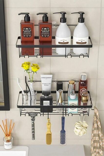 H&O Direct 4Pcs No Drill Shower Caddy Set Bathroom Storage Shelves in Black - image 1